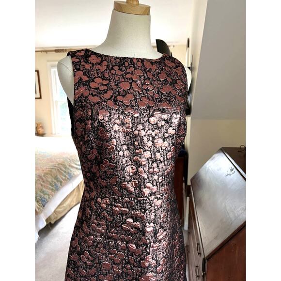 Alice + Olivia Bateau Metallic Bronze/Rose Gold Lamé Jacquard A-Line Mini Dress - Picture 3 of 14